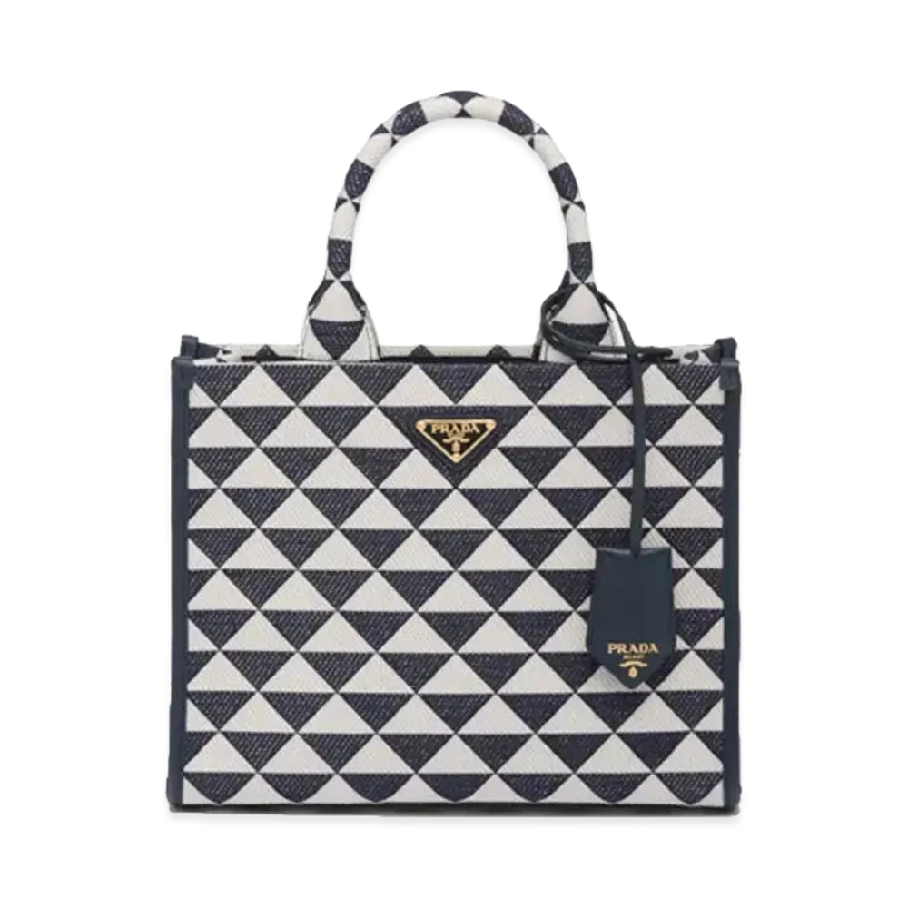 PRADA Small Prada Symbole Embroidered Fabric Handbag "Baltic Blue/Chalk White"