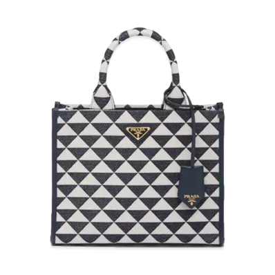 PRADA Small Prada Symbole Embroidered Fabric Handbag "Baltic Blue/Chalk White"