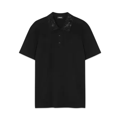 Versace Embroidered-Collar Barocco Polo Shirt "Black"