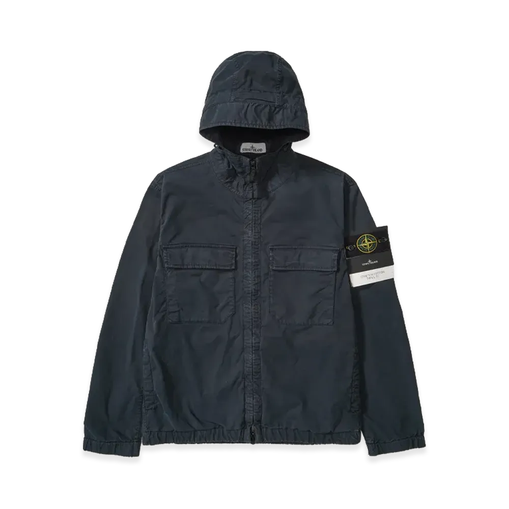 Stone Island Hooded Jacket In Stretch Organic Cotton Twill "Blue"