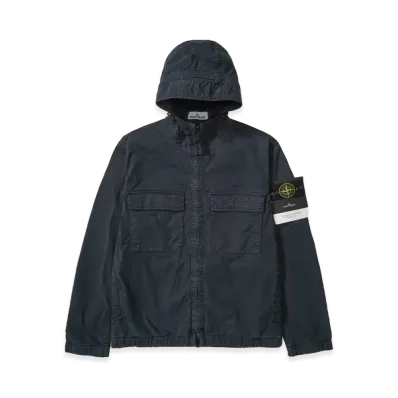 Stone Island Hooded Jacket In Stretch Organic Cotton Twill "Blue"