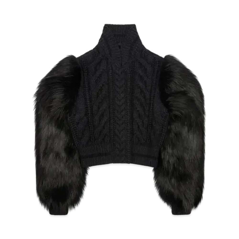 GIVENCHY Varsity Jacket In Cable Knit Wool and Faux Fur "Black/Grey"