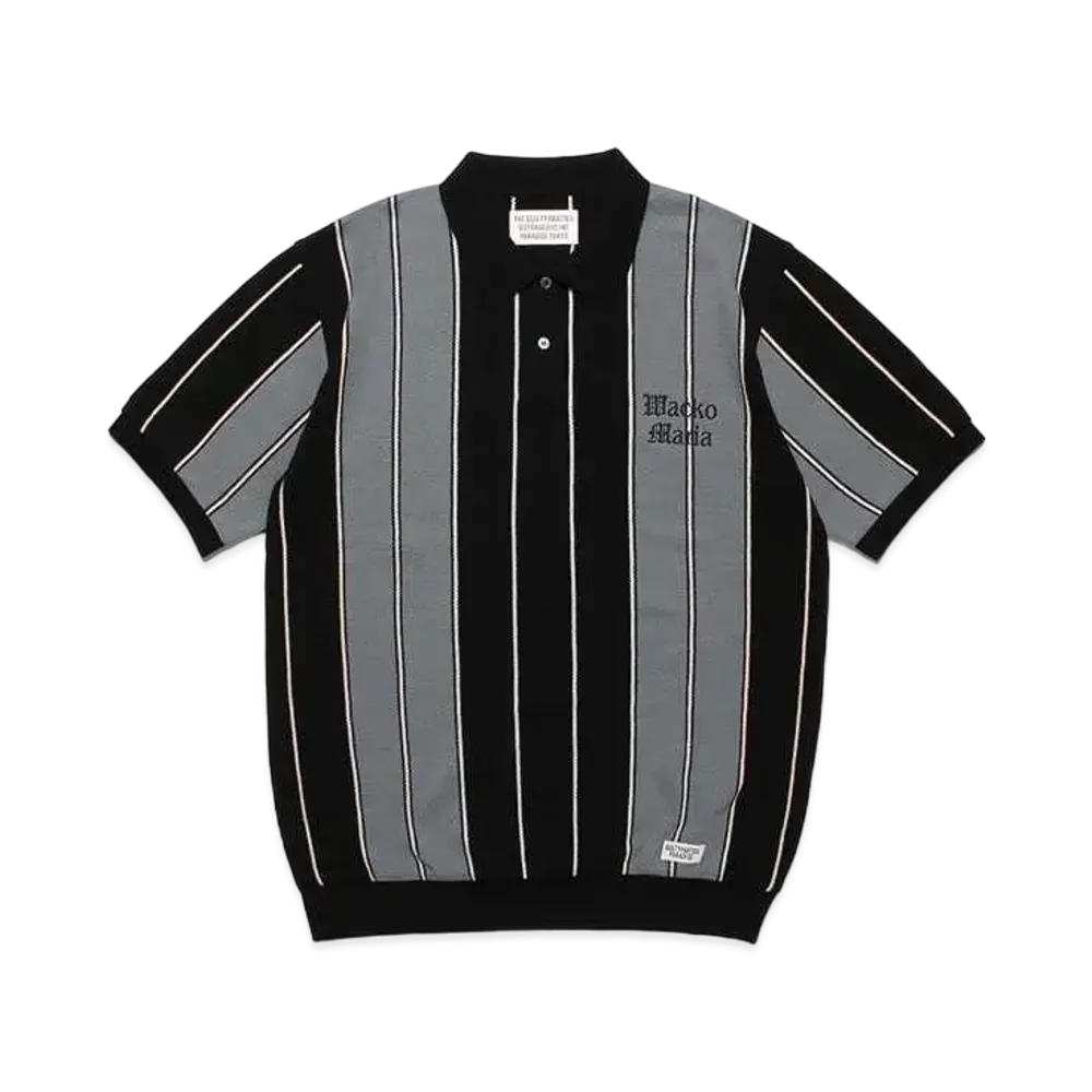 WACKO MARIA Striped Knit Jacquard Polo Shirt "Gray"