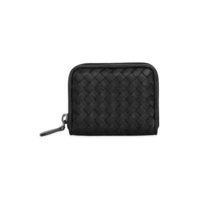 Bottega Veneta Intrecciato Lambskin Zip Around Coin Purse "Black"