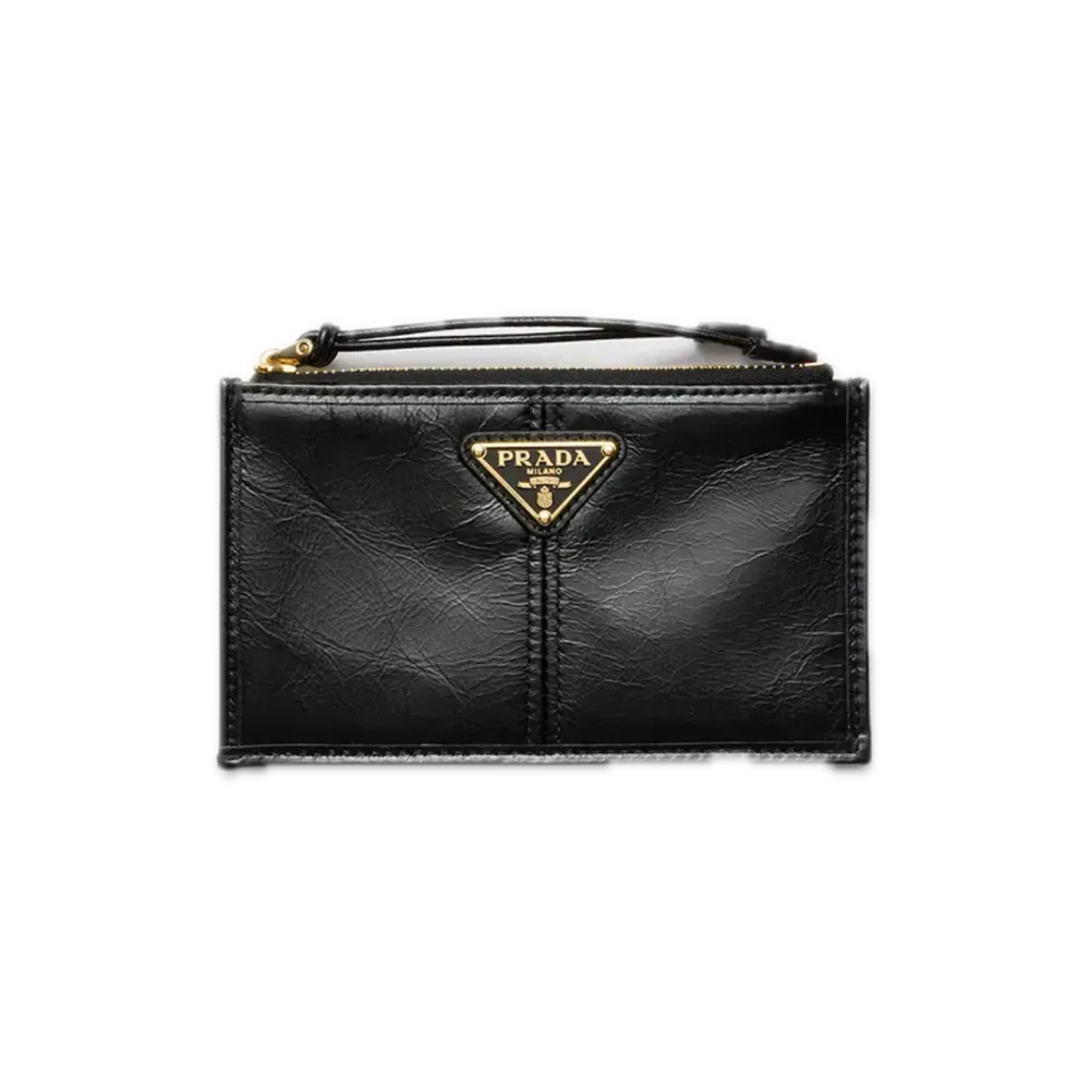 PRADA Leather Card Case with Zipper "Black"
