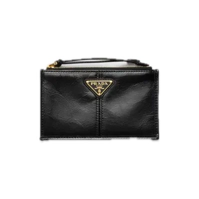 PRADA Leather Card Case with Zipper "Black"