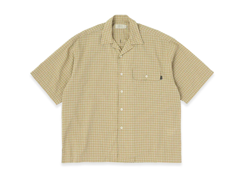 SEDAN ALL-PURPOSE Dobby Plaid Open Collar S/S Shirt "Khaki/Grey"