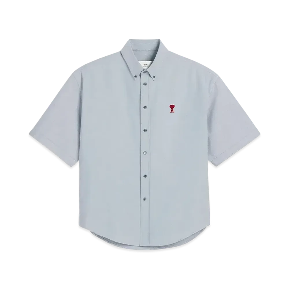 AMI PARIS Cotton Boxy-Fit Short-Sleeve Shirt "NoteBlue"