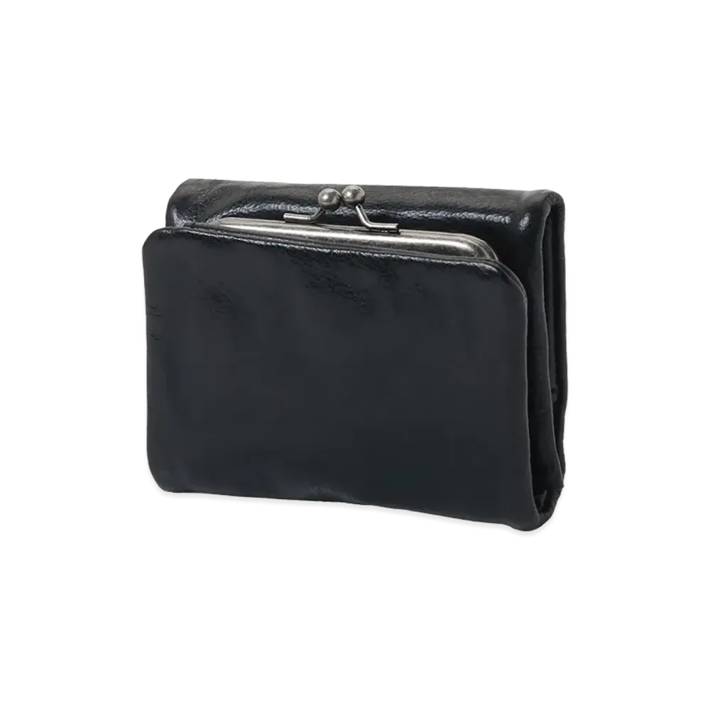 Y's Surface-dyed Soft Tan Leather Trifold Puffy Wallet "Black"