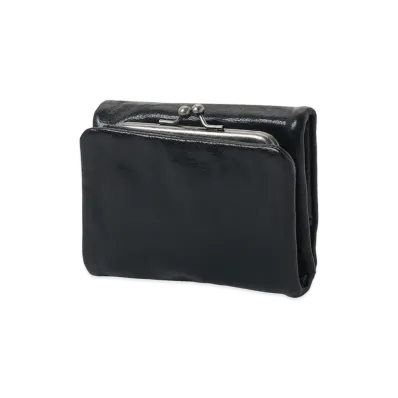 Y's Surface-dyed Soft Tan Leather Trifold Puffy Wallet "Black"