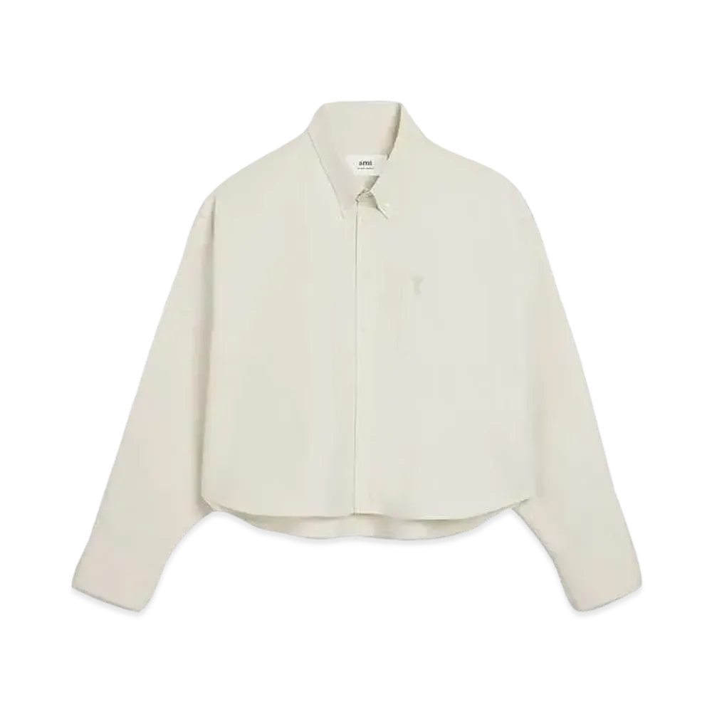 AMI PARIS Cotton Oxford AMI DE COEUR Cropped Shirt "Chalk "