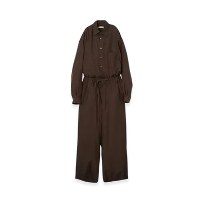 YOKE Cupro Polyester Washable Chambray Twill Jump Suit "Brown"