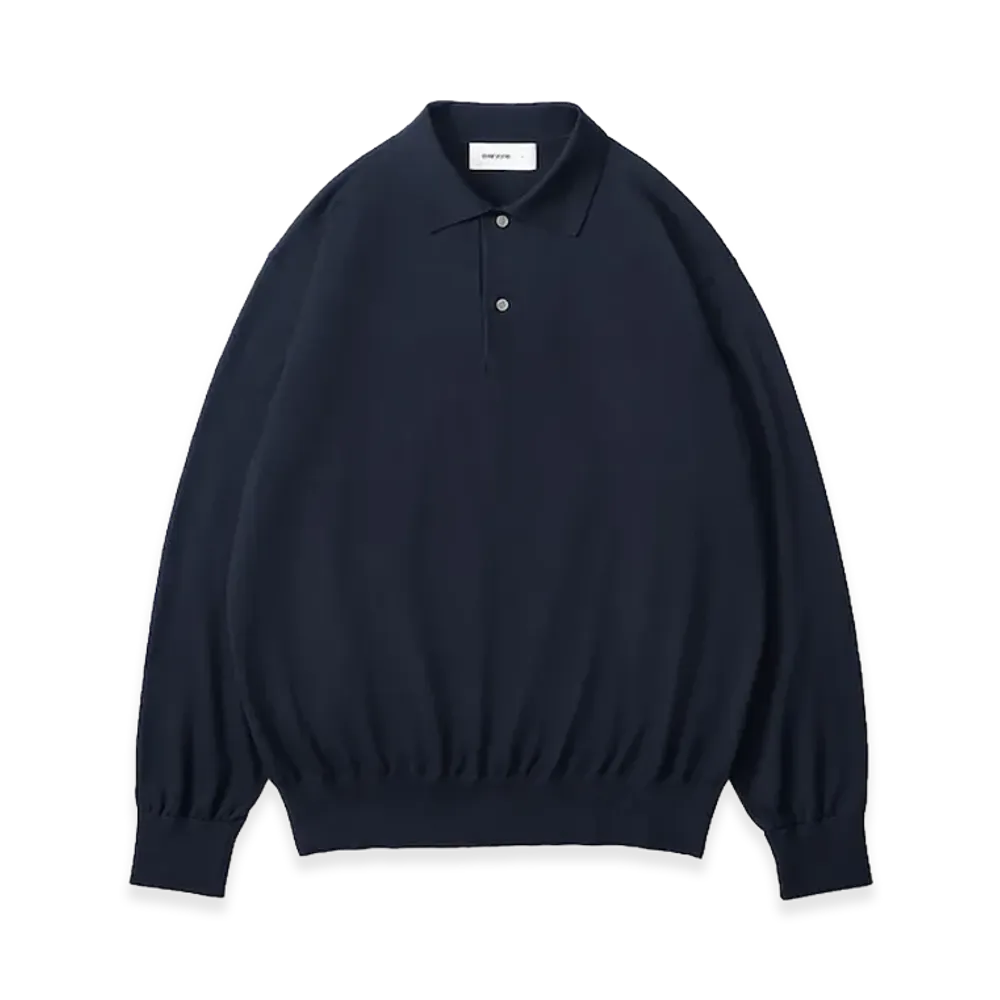 everyone Cotton Silk High Gauge Knit Polo Long Sleeve "Navy"
