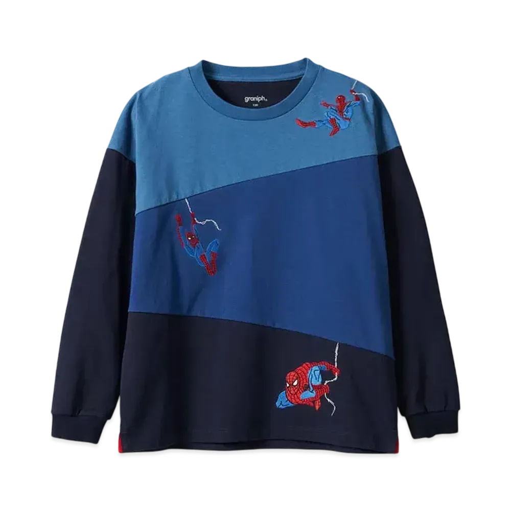 graniph x Spider Man (Embroidery) Kids Long Sleeve T-Shirt "Navy"