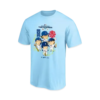 MLB Fanatics Shohei Otani Yoshinobu Yamamoto Shota Imanaga Seiya Suzuki MLB Tokyo Series Opening Game Illustration T-shirt Kids "Light Blue"
