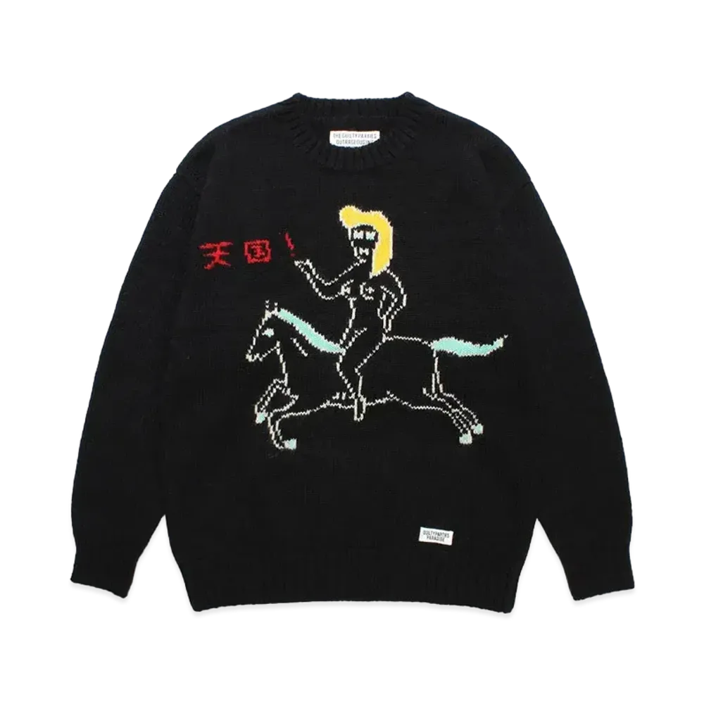 WACKO MARIA World Peace Project / Intarsia Crew Neck Sweater "Black"