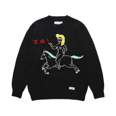 WACKO MARIA World Peace Project / Intarsia Crew Neck Sweater "Black"