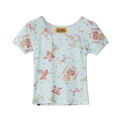 HYSTERIC GLAMOUR Emma/Mushroom Punk Band Pattern Chibi T-Shirt "Blue"