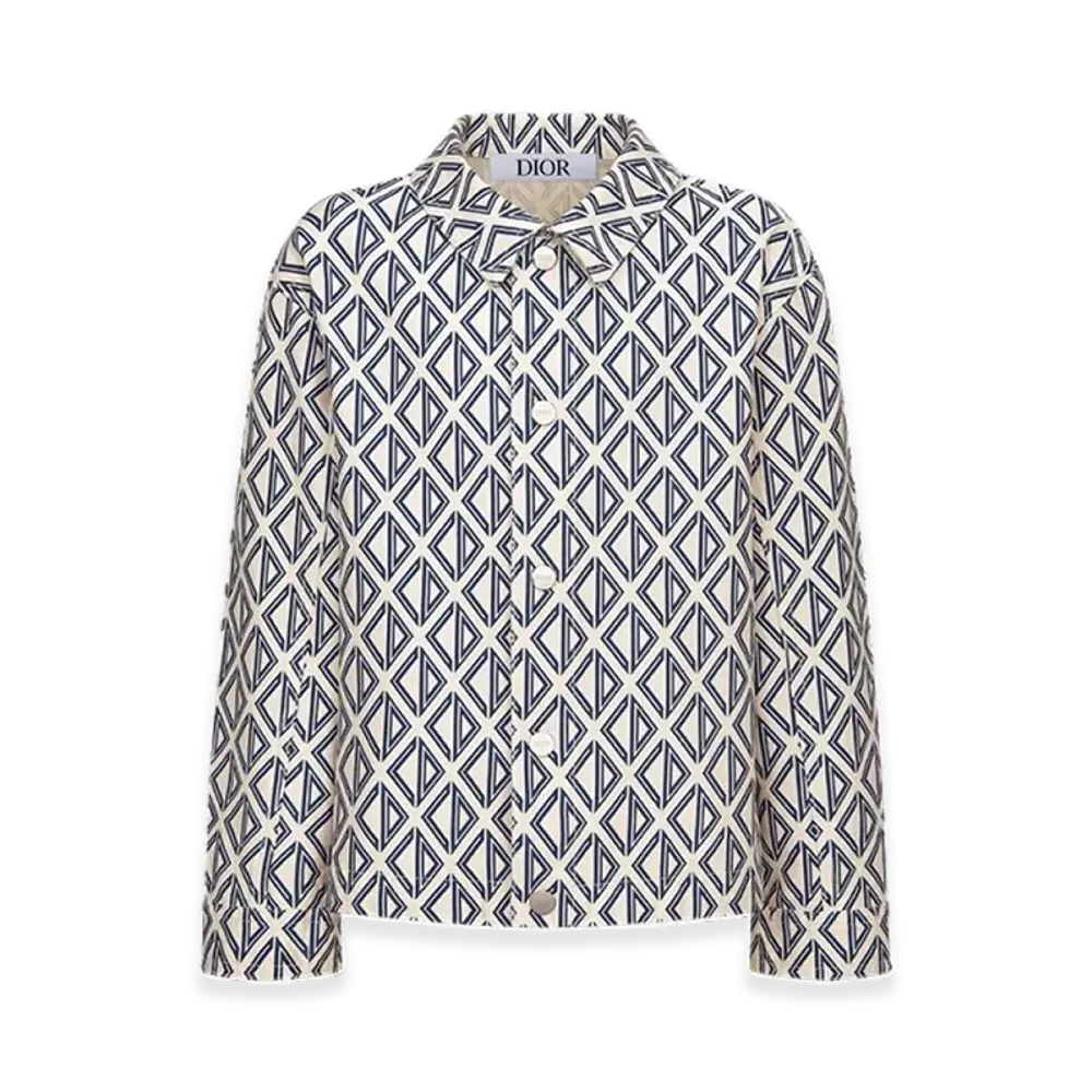 Dior Kids Blue CD Diamond Print Jacket Cotton Gabardine "Beige/Blue"