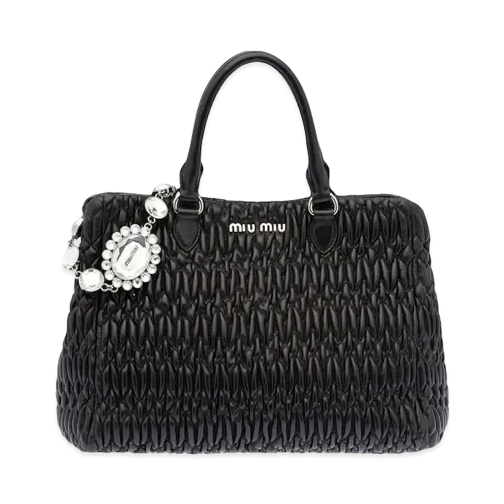 MIU MIU Miu Crystal Cra Kenpa Leather Handbag "Black"