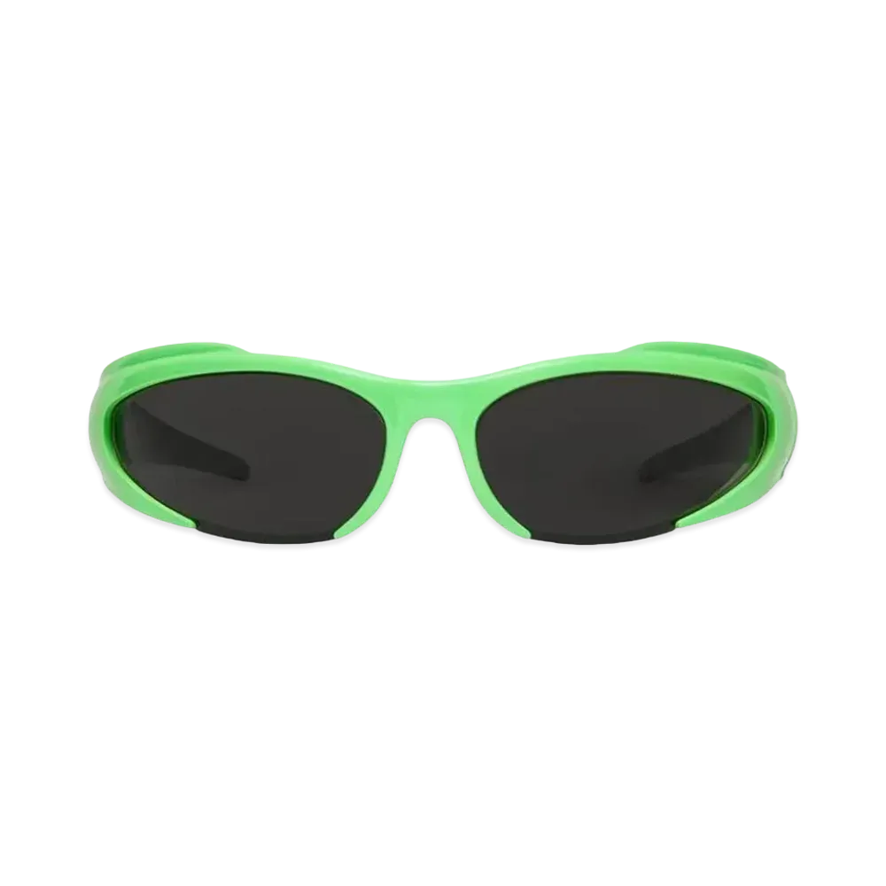 BALENCIAGA Men's Reverse Xpander Rectangle Sunglasses Bio-Based Injected Nylon With Lenses "Grey/Neon Green"