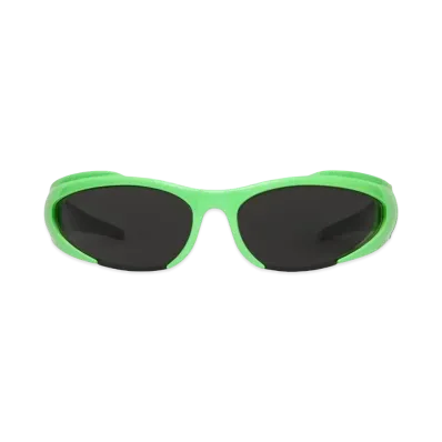 BALENCIAGA Men's Reverse Xpander Rectangle Sunglasses Bio-Based Injected Nylon With Lenses "Grey/Neon Green"