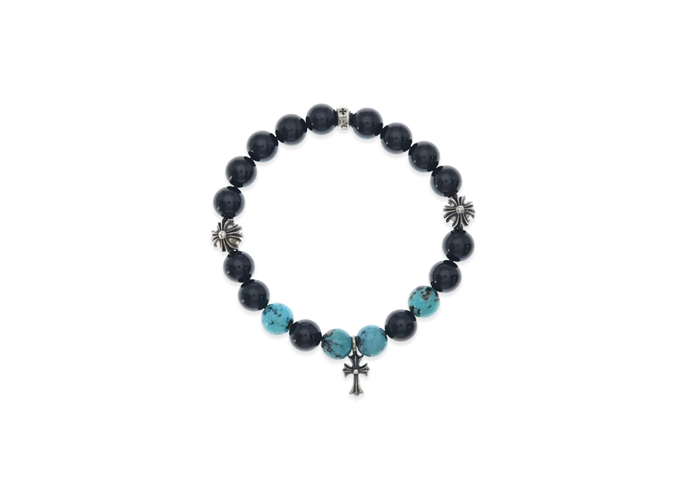Chrome Hearts CH Cross 8mm Bead Bracelet "Black Tourmaline/Turquoise"