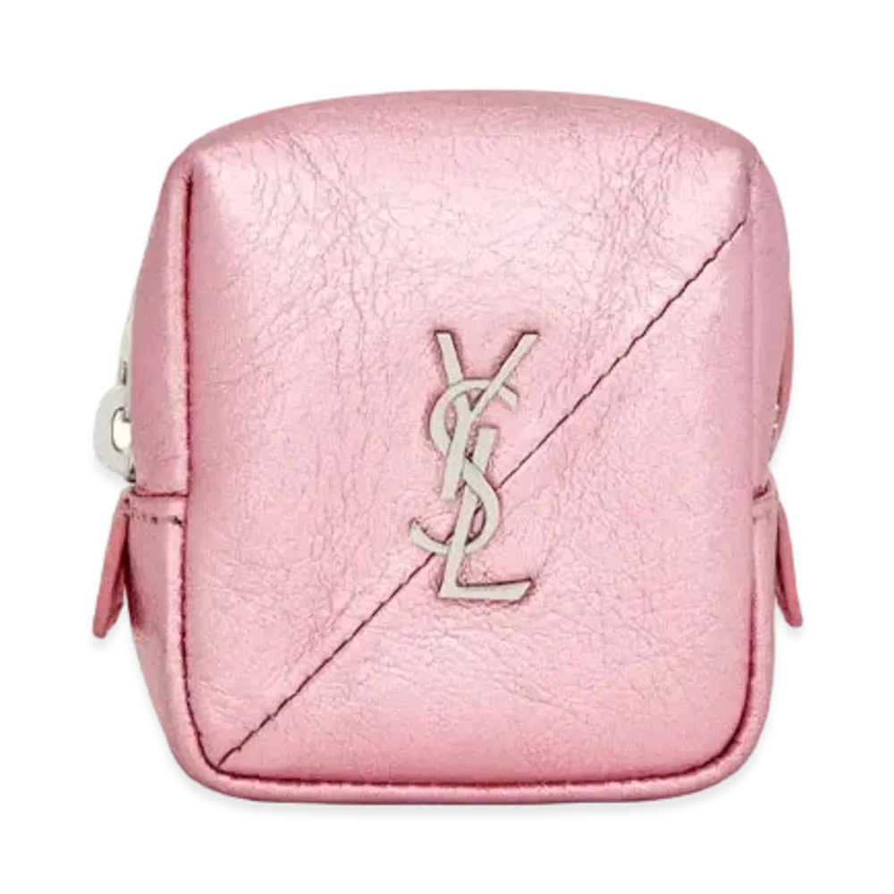 SAINT LAURENT Jamie Cube Charm In Lame Leather "Pink Gold"