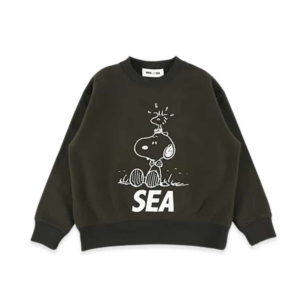 WIND AND SEA x SMOOTHY Snoopy Washed Kids Crewneck Sweatshirt "Black"