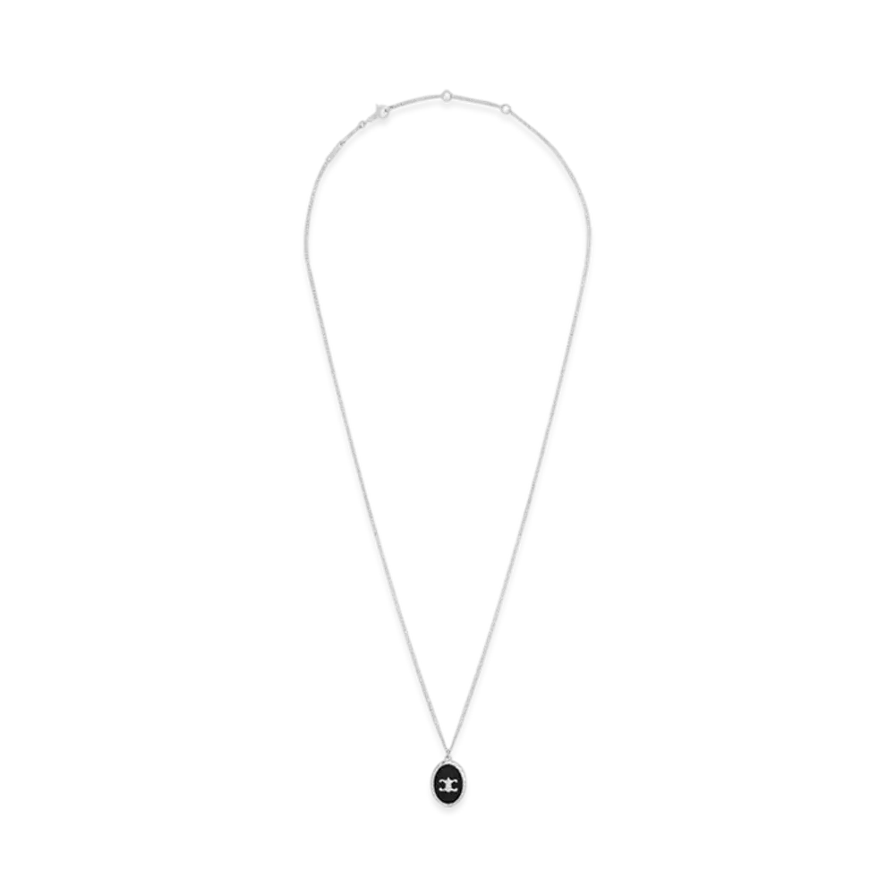 CELINE Triomphe De Lys Medal Necklace in Sterling Silver and Onyx "Black/Silver"