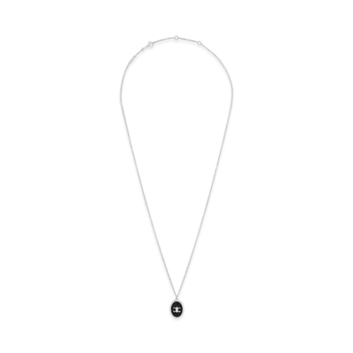 CELINE Triomphe De Lys Medal Necklace in Sterling Silver and Onyx "Black/Silver"