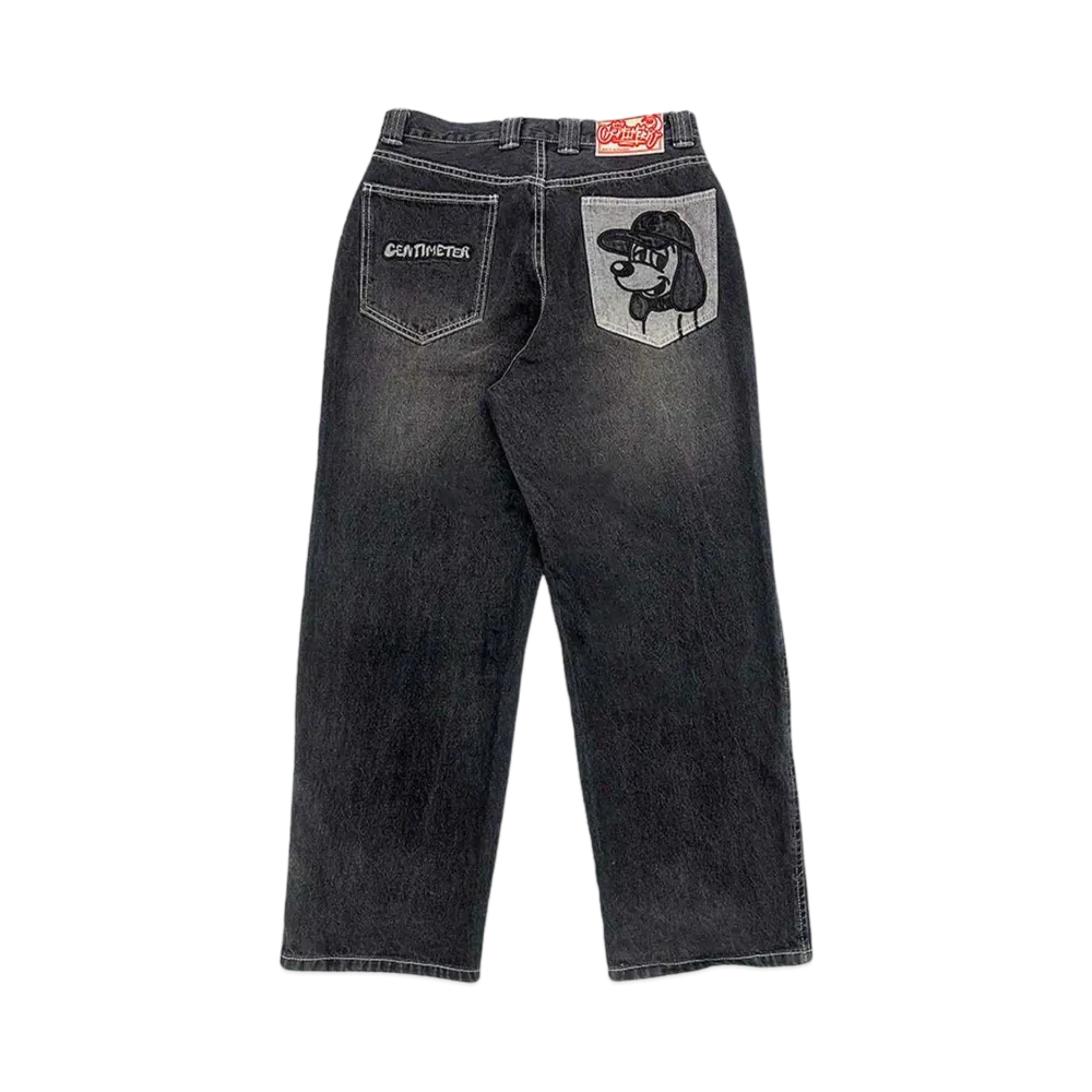 centimeter CMT ruler washed denim pants "BLACK"