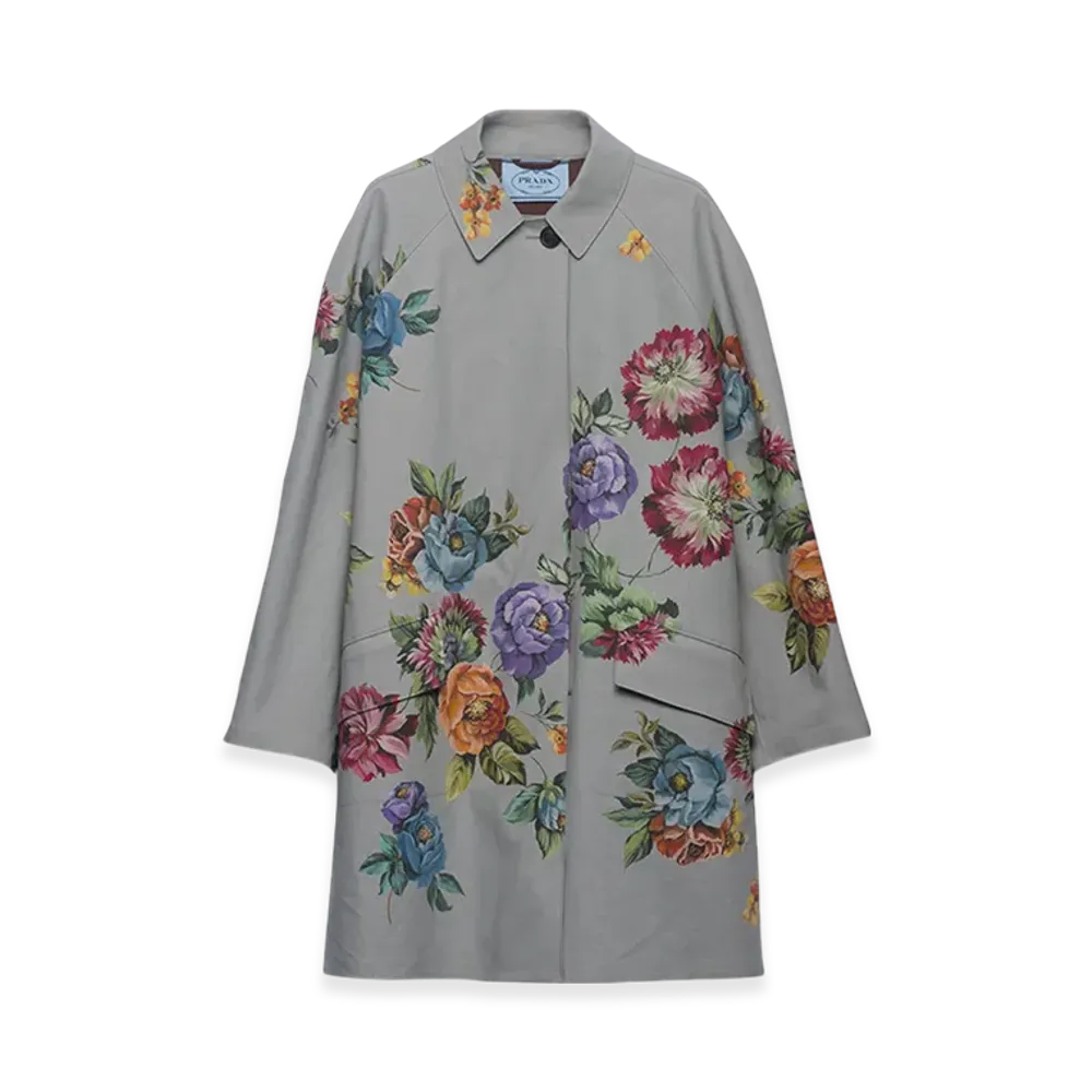 PRADA Women's Printed Cotton Single Breasted Coat "Steel Gray"
