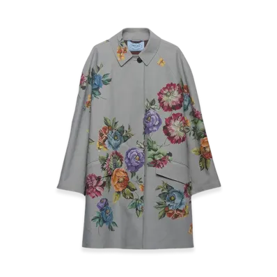 PRADA Women's Printed Cotton Single Breasted Coat "Steel Gray"