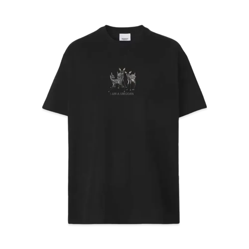 Burberry Men's Embroidered Deer Cotton Oversized T-shirt "Black"