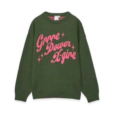 X-Girl Girl Power Logo Jacquard Knit Top "Olive"