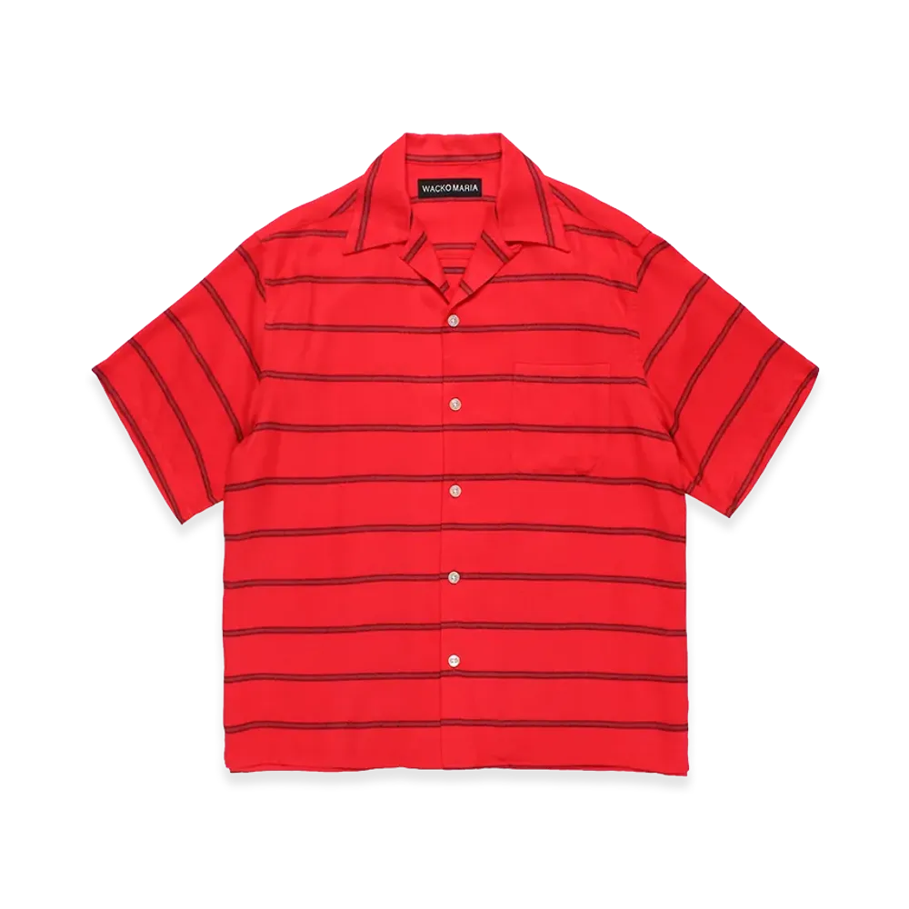WACKO MARIA Striped Open Collar Shirt "Red"