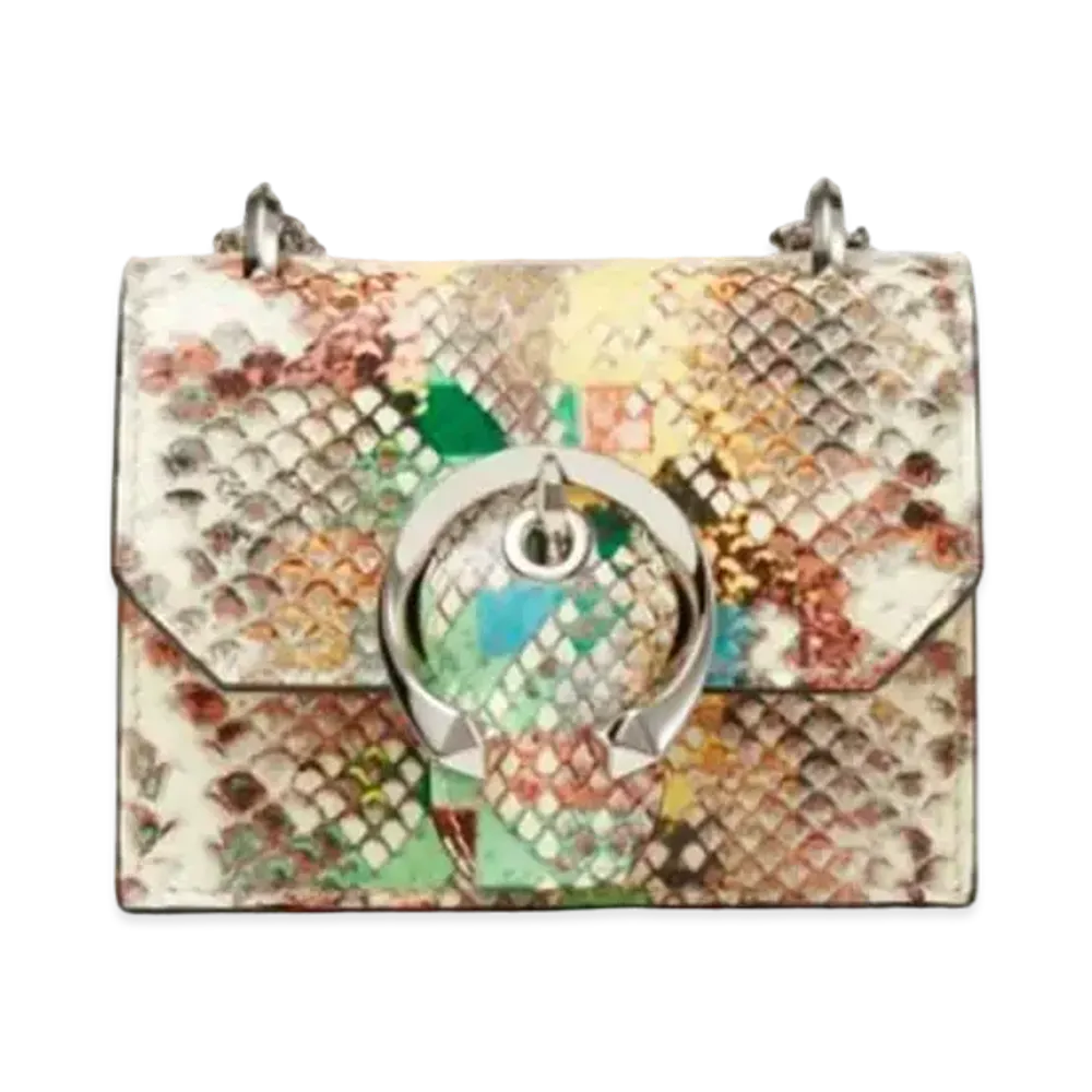 Jimmy Choo Mini Paris Glossy Rainbow Elaphe Super Mini Bag With Metal Buckle "Silver/Sunrise Mix"