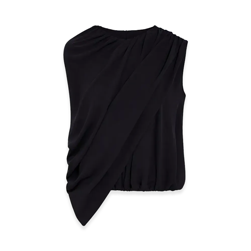 BALENCIAGA Women's Silk Cady Cape Top "Black"