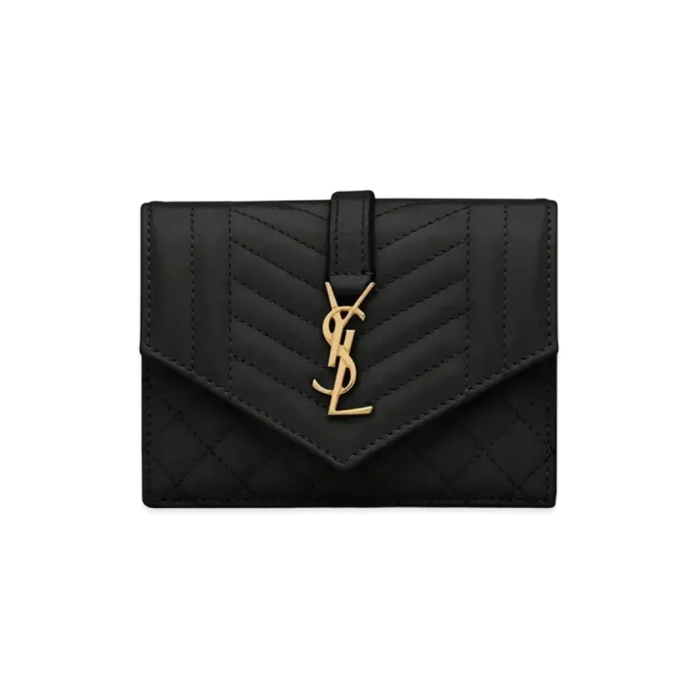 SAINT LAURENT Monogram Card Case In Mix Matelasse Grain De Poudre Embossed Leather "Black"