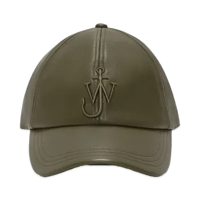 JW ANDERSON Leather Baseball Cap With Anchor Logo "Dark Olive"
