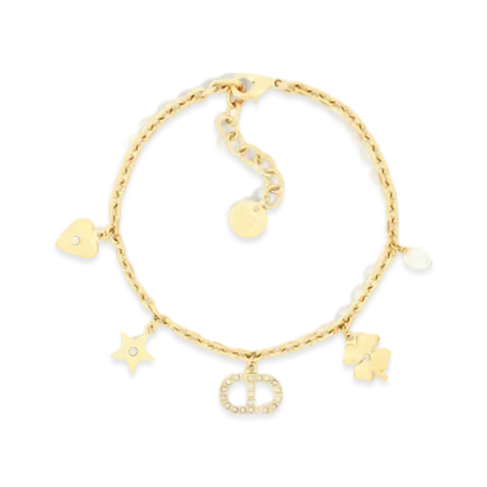 Dior Petit CD Lucky Charms Bracelet Metal with a Resin Pearl and Crystals "Gold/Silver/White"