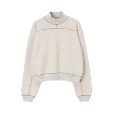 Paul Smith Women's Color Stitch Mock Neck Sweatshirt "Ecru"