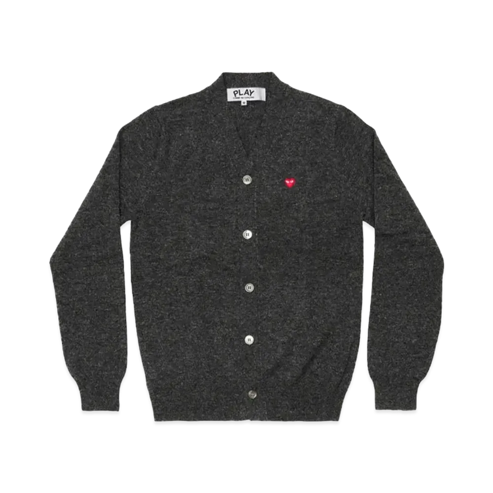 PLAY COMME des GARCONS Men's Cardigan With Small Red Heart "Charcoal Grey"