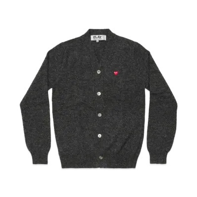 PLAY COMME des GARCONS Men's Cardigan With Small Red Heart "Charcoal Grey"