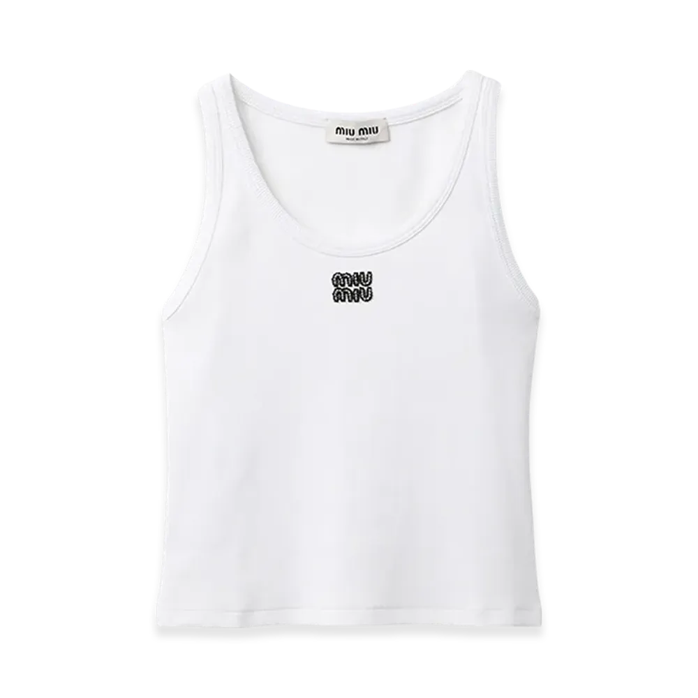 MIU MIU Women's Ribbed Jersey Top "White"