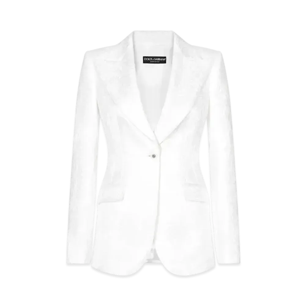 DOLCE&GABBANA Single-Breasted Brocade Turlington Blazer "White"