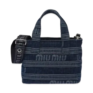 MIU MIU Striped Jacquard Denim Handbag "Navy"