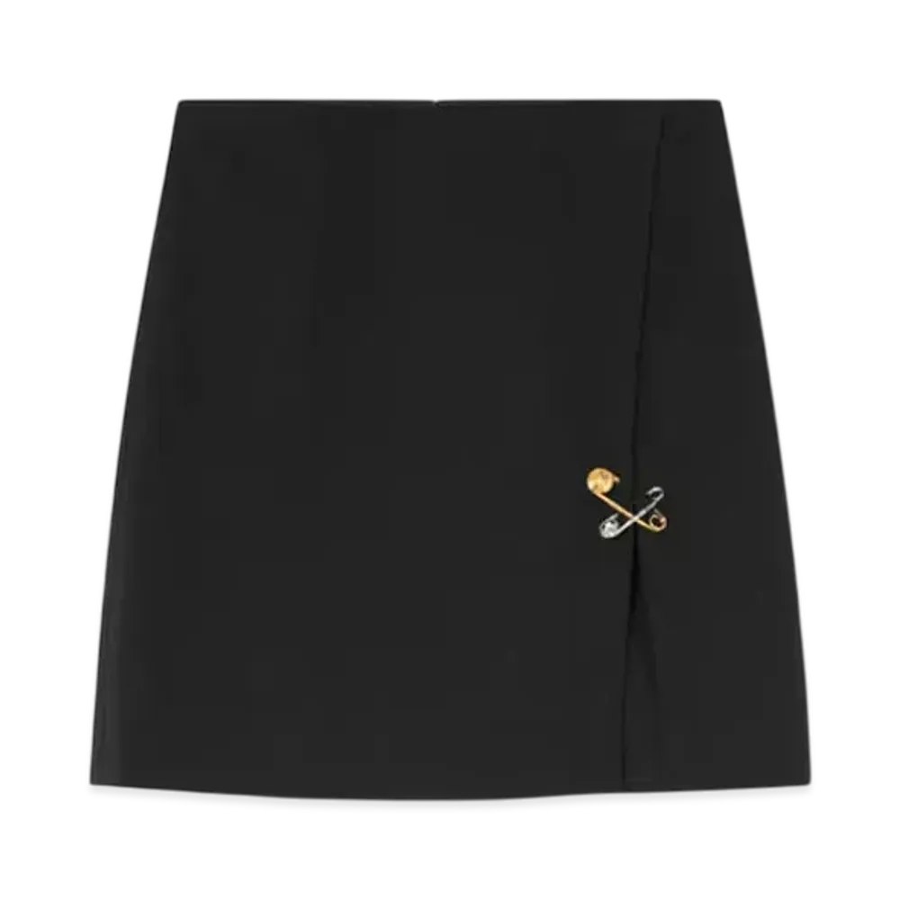 Versace Safety Pin A-Line Wool Mini Skirt "Black"