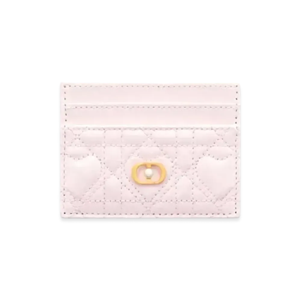 Dior Dioramour Dior Jolie Freesia Card Holder Cannage Lambskin with Heart Motif "Pale Pink"